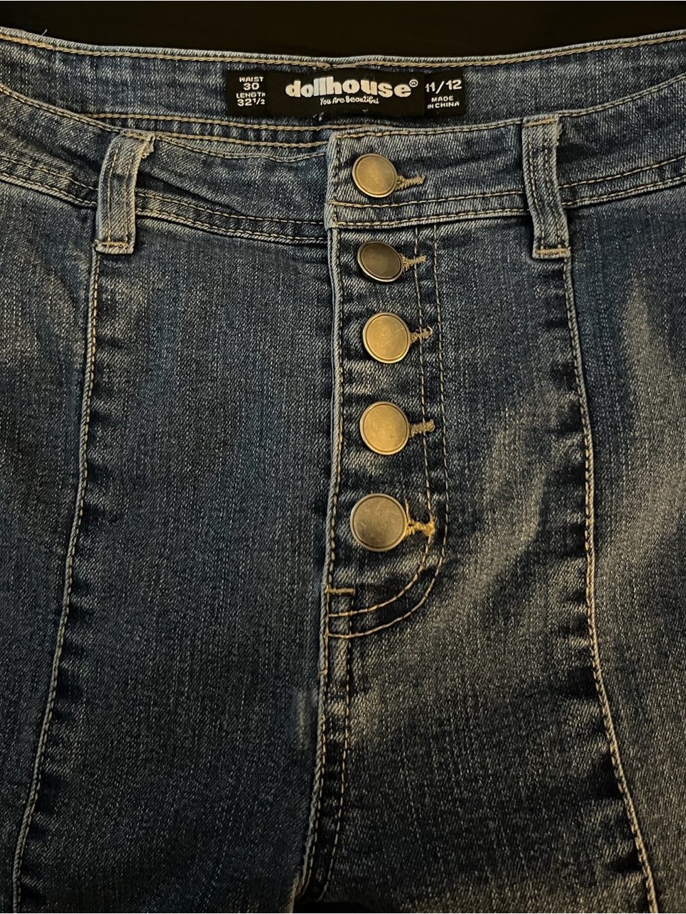 Dollhouse Dark Blue Button-Front Flare Jeans